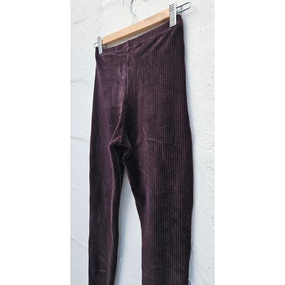 Vintage 90s Equestrian Design Leggings Small Brown Velvet Ribbed Pull On Cuffed - Picture 6 of 12